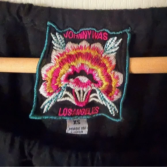 Johnny Was Black Peasant Tie Floral Embroidery Blouse Top, XS - Picture 5 of 9